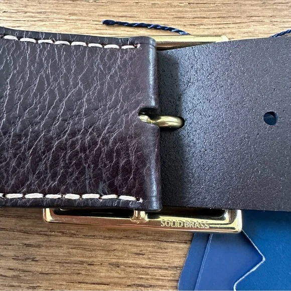 New Polo By Ralph Lauren Wide Brown Leather Belt Solid Brass Buckle XXS - Picture 8 of 11